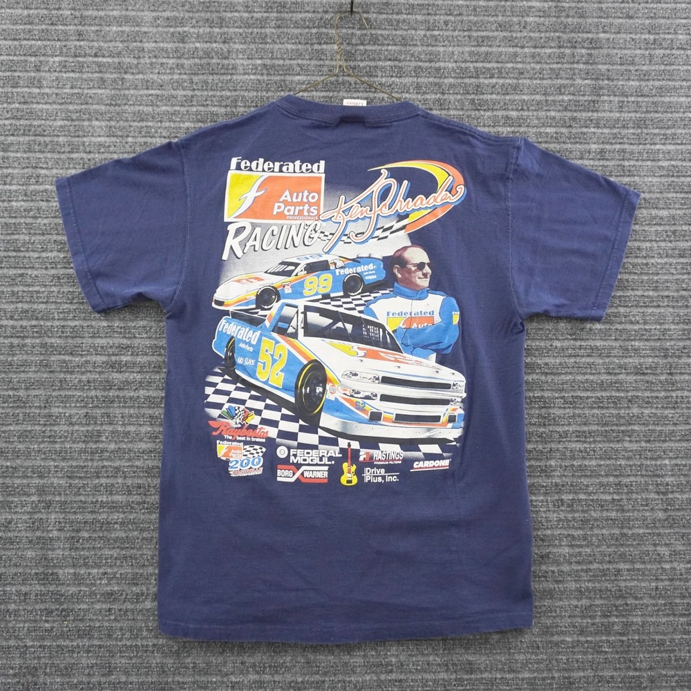 Vintage 00s NASCAR Ken Schrader Racing T-Shirt Mens L Navy Pocket Tee
